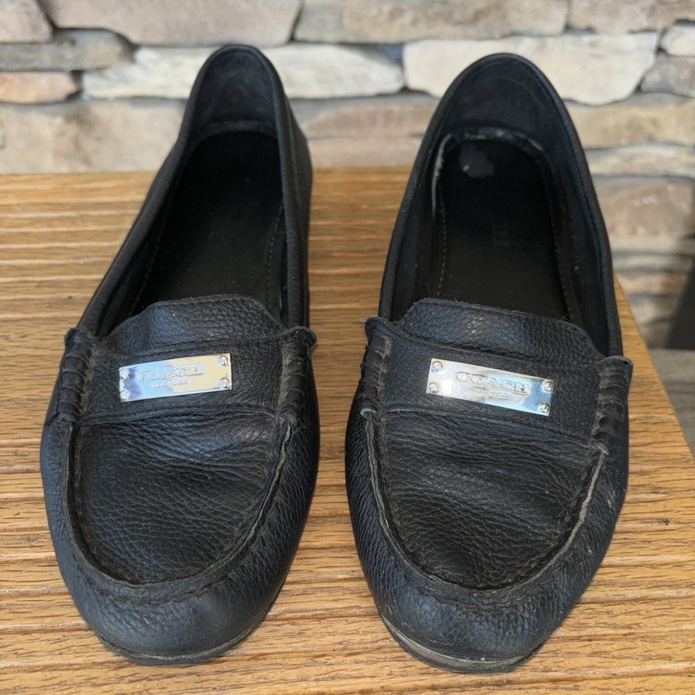 Coach New York Fredrica Black Leather Loafers Slip On Shoes Women Size 7.5B
